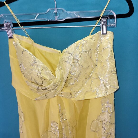 Nicole Miller Yellow Silk Chiffon Dress With Embroidered Floral Design Size 12 S - Picture 2 of 8